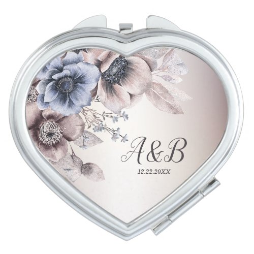 Watercolor Pastel Blue Beige Flowers Elegant Compact Mirror