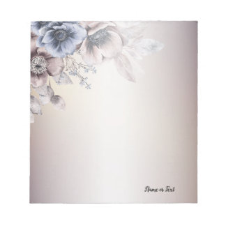 Watercolor Pastel Blue Beige Flowers Elegant Notepad