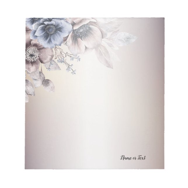 Watercolor Pastel Blue Beige Flowers Elegant Notepad (Front)