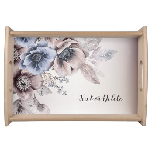 Watercolor Pastel Blue Beige Flowers Elegant Serving Tray