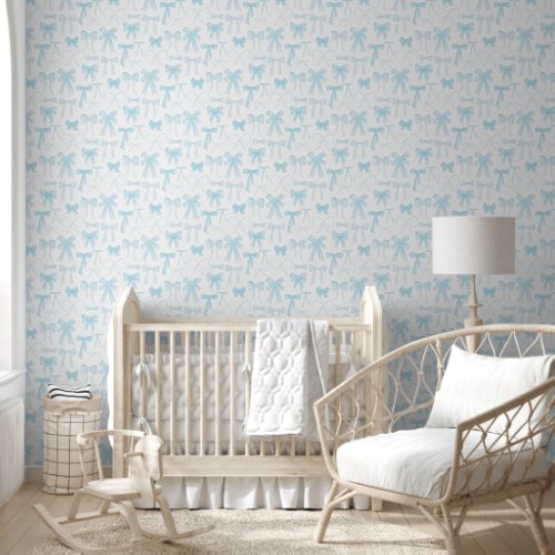 Watercolor Pastel Blue Bow Baby Girl Nursery Wallpaper