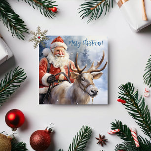 Watercolor Pastel Blue Christmas Santa Claus Holiday Card