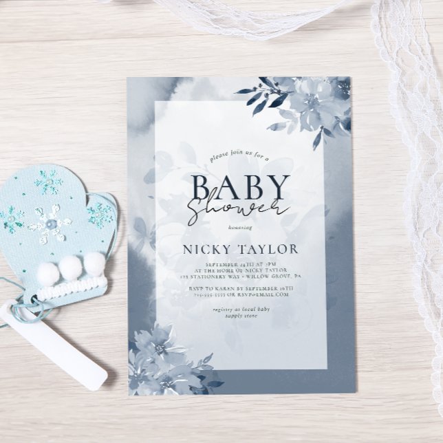 Watercolor Pastel Blue Floral Baby Shower Invitation (Creator Uploaded)