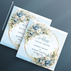 Watercolor Pastel Blue Floral Gold Guest Book