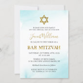 Watercolor Pastel Blue Gold Bar Mitzvah Invitation | Zazzle