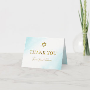 Watercolor Pastel Blue Gold Bar Mitzvah Thank You