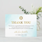 Watercolor Pastel Blue Gold Bat Mitzvah Thank You Card (Standing Front)