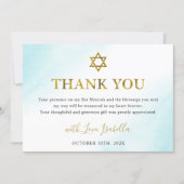 Watercolor Pastel Blue Gold Bat Mitzvah Thank You Card (Front)