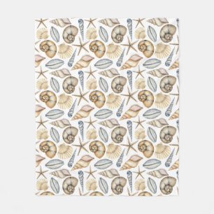 Watercolor pastel blue green colors shells fleece blanket