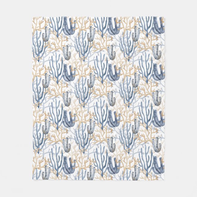 Watercolor pastel blue green colors shells fleece blanket (Front)