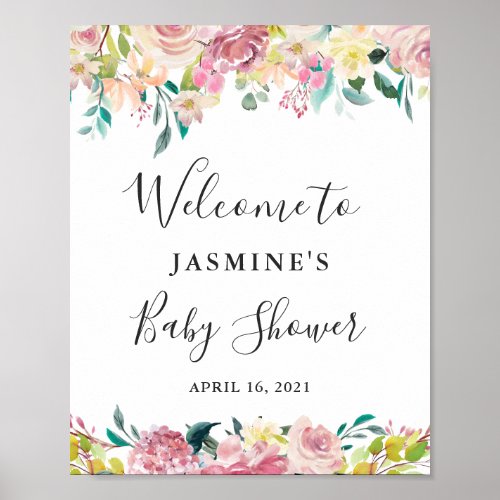 Watercolor Pastel Blush Floral Baby Shower Sign