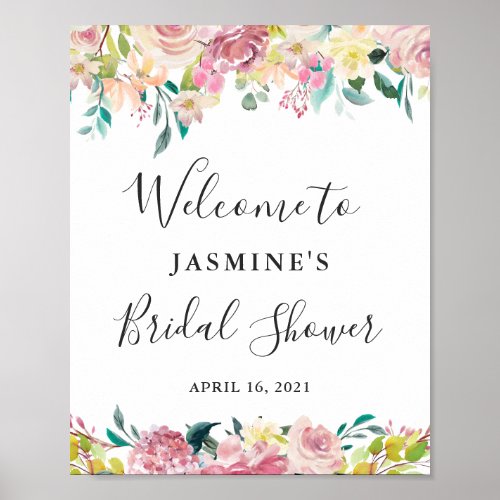 Watercolor Pastel Blush Floral Bridal Shower Sign