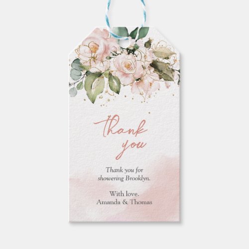 Watercolor pastel blush pink floral bridal shower gift tags