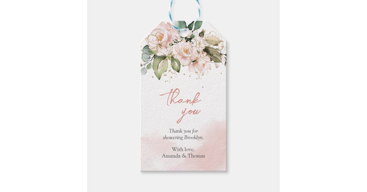 Watercolor pastel blush pink floral bridal shower gift tags | Zazzle