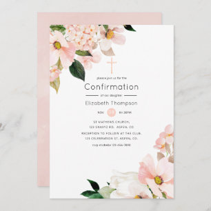 Watercolor Pastel Blush Pink Floral Confirmation Invitation