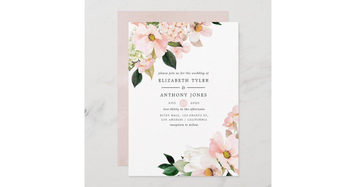 Watercolor Pastel Blush Pink Floral Spring Wedding Invitation | Zazzle