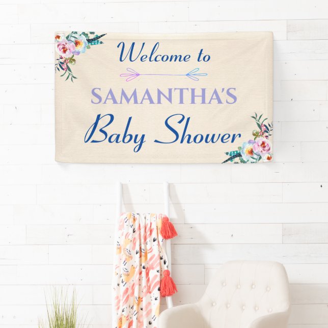 Watercolor Pastel Boho Floral Baby Shower Welcome Banner (Insitu)
