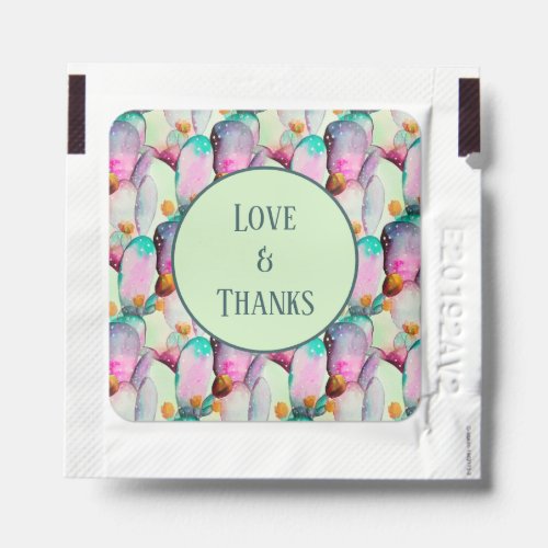 Watercolor Pastel Cactus Flowers Love and Thanks Hand Sanitizer Packet