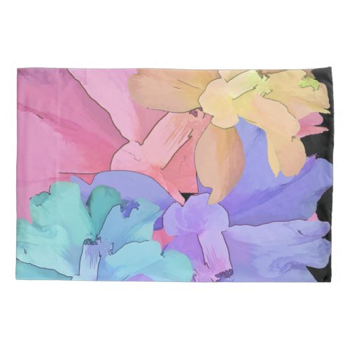 Watercolor Pastel Camellias on Black Pillow Case