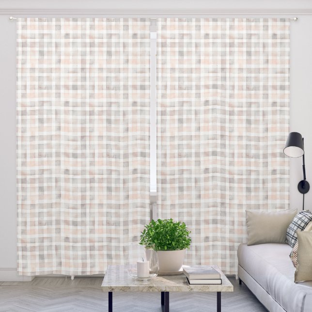 Watercolor Pastel Checkered Pattern Boho Nursery Blackout Curtains (Living Room)