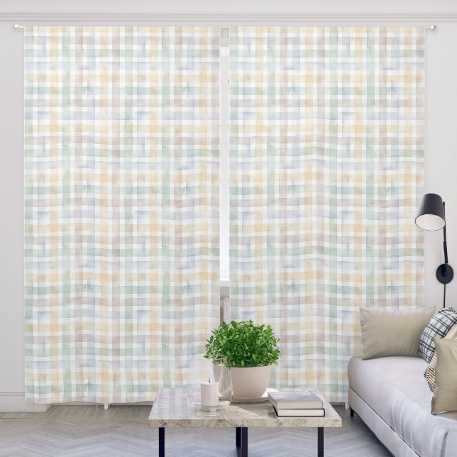 Watercolor Pastel Checkered Pattern Boho Nursery Blackout Curtains (Living Room)