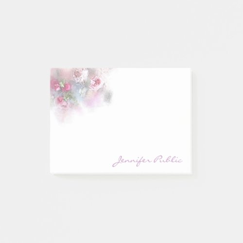 Watercolor Pastel Color Roses Handwritten Template Post_it Notes
