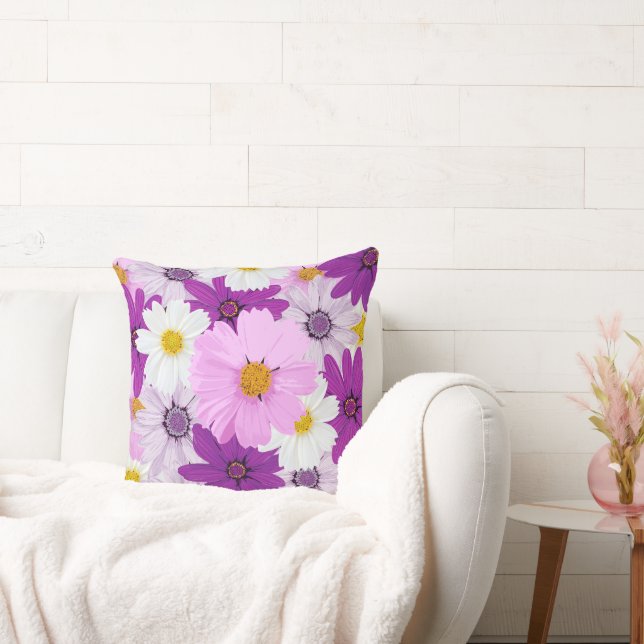 Watercolor Pastel Cosmos Throw Pillow (Couch)