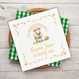 Watercolor Pastel Cute Cow Lucky One 1st Birthday Napkins
