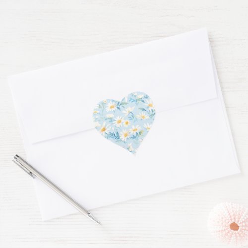 Watercolor Pastel Daisies Heart Sticker