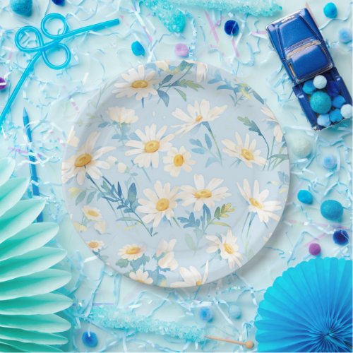 Watercolor Pastel Daisies Paper Plates