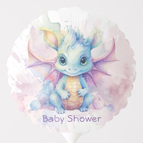 Watercolor Pastel Dragon Girl Baby Shower Balloon