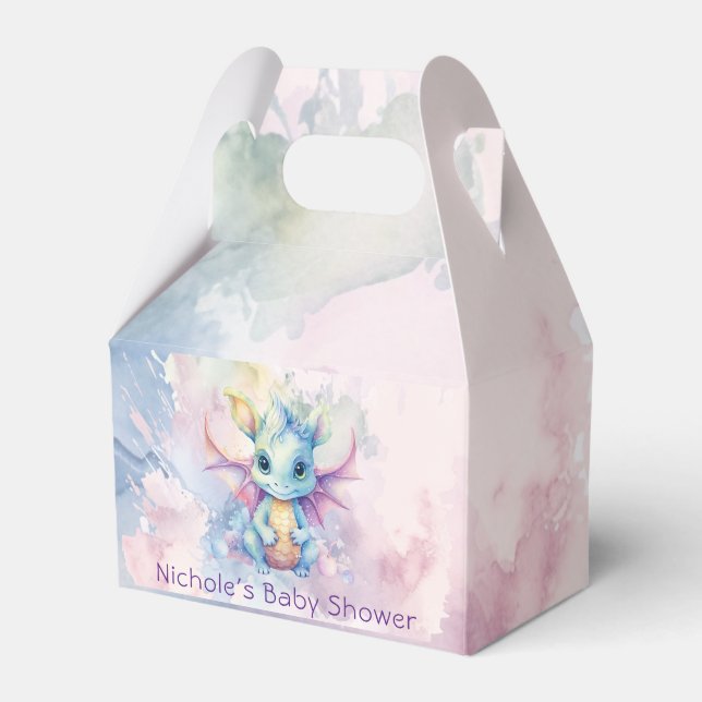 Watercolor Pastel Dragon Girl Baby Shower Favor Boxes (Front Side)