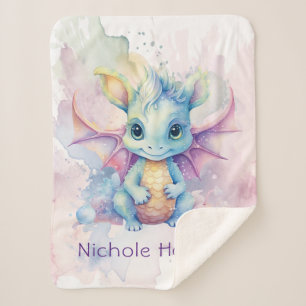 Watercolor Pastel Dragon Girl Baby Shower Gift Sherpa Blanket