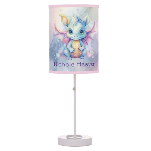 Watercolor Pastel Dragon Girl Baby Shower Gift Table Lamp