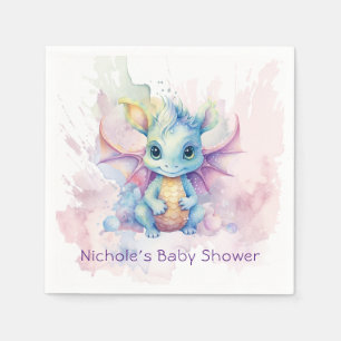 Watercolor Pastel Dragon Girl Baby Shower Napkins