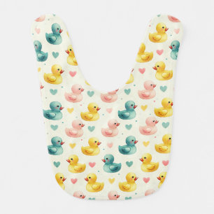 Watercolor Pastel Duck PatternBaby Bib With Hearts