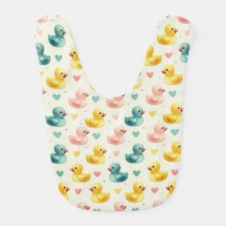 Watercolor Pastel Duck PatternBaby Bib With Hearts