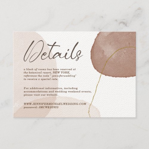 Watercolor Pastel Earth Tone Wedding Details Enclosure Card