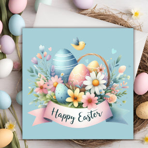 Watercolor Pastel Easter Basket Custom Easter Holiday Card