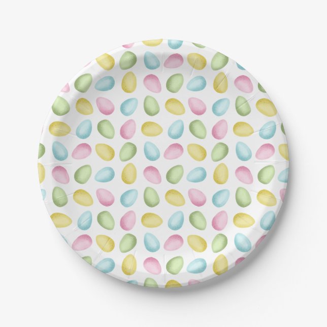 Watercolor Pastel Easter Eggs Colorful Pattern Paper Plates (Front)