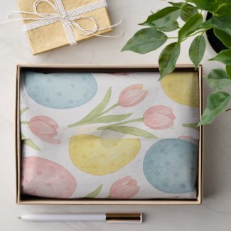 Watercolor Pastel Easter Eggs Tulip Pattern 
