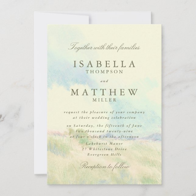 Watercolor Pastel Field Wedding Invitation (Front)