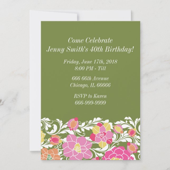 Watercolor Pastel Floral Birthday Invitation (Front)