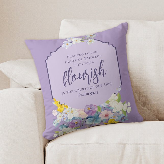 Watercolor Pastel Floral Bouquet Lilac Scripture Throw Pillow (Creator Uploaded)