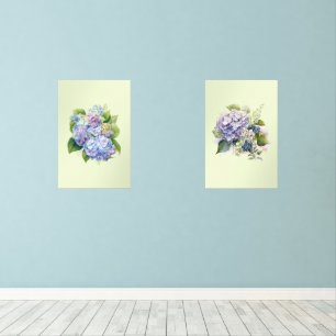 Watercolor Pastel Floral Hydrangeas Wall Art Sets