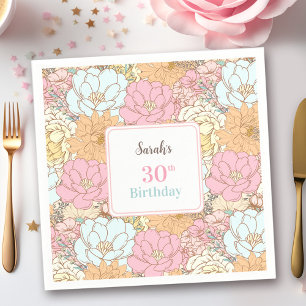 Watercolor Pastel Floral Pink 30th Birthday Napkins