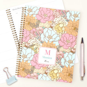 Watercolor Pastel Floral Pink Colorful Monogram Planner