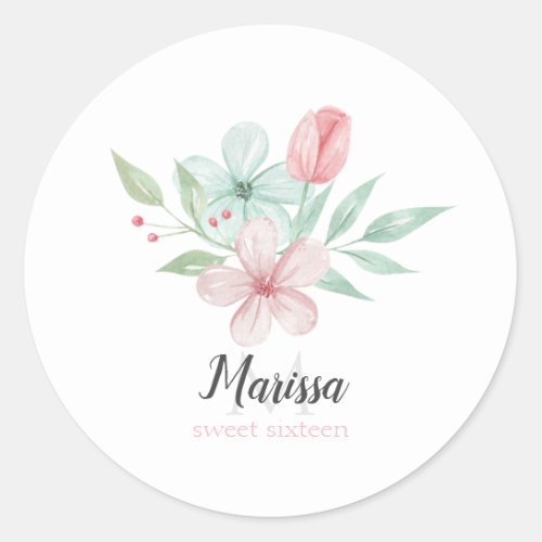 Watercolor Pastel Floral Quinceanera Birthday Classic Round Sticker