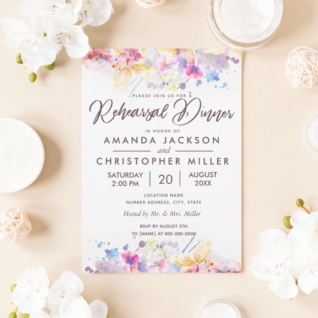 Watercolor Pastel Floral Rehearsal Dinner Invitation (Creator Uploaded)
