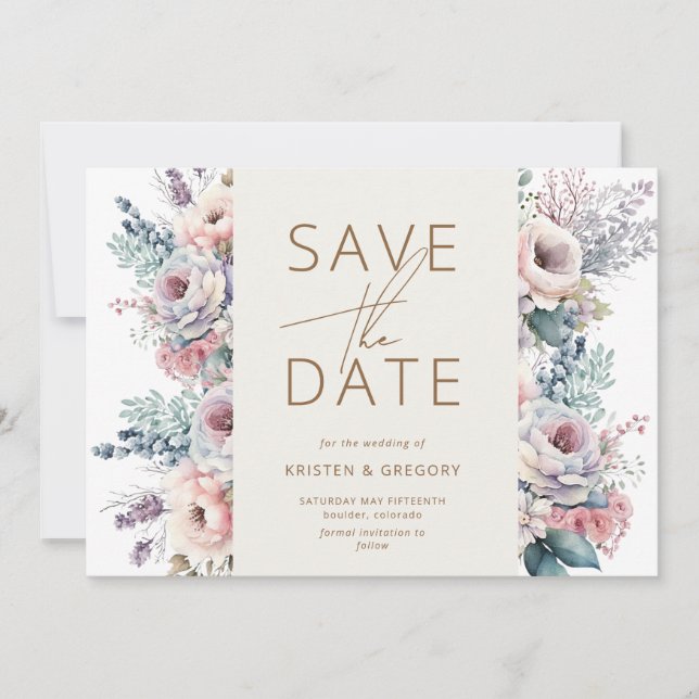 Watercolor Pastel Floral Save The Date Invitation (Front)
